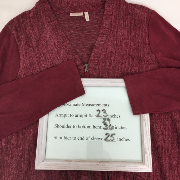 LOGO Lori Goldstein Women’s Asymmetric Cardigan Sweater Size L Maroon Full Zip - Picture 11 of 11
